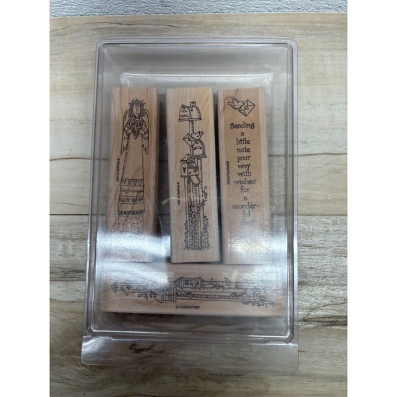 Vintage 1997 Stampin' Up! Not So Short Notes Set Of 4 Wood Mounted Rubber Stamps - Picture 6 of 8